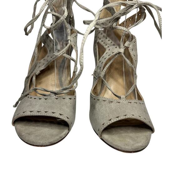 Kaari Size 7.5 Hannah Open Toe Lace Tie Up Cutout Heel Sandal Gray Vacation Boho - Picture 3 of 11